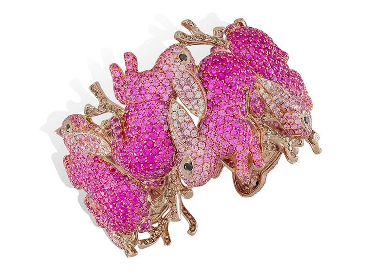 Lydia Courteille pink tourmaline and pink sapphire fine jewellery bracelet from the Lapin Rose collection.